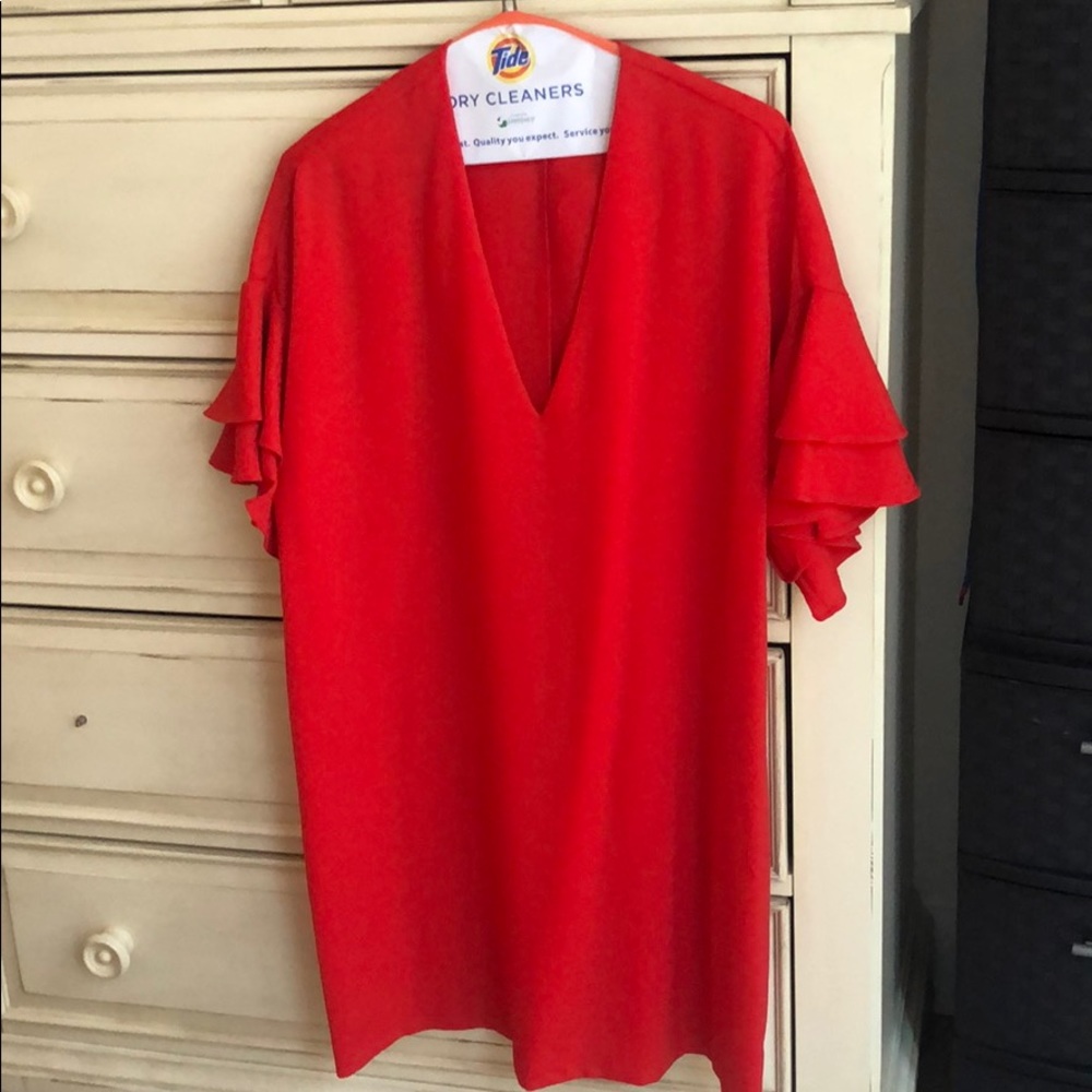 Zara: red short sleeve ruffle dress